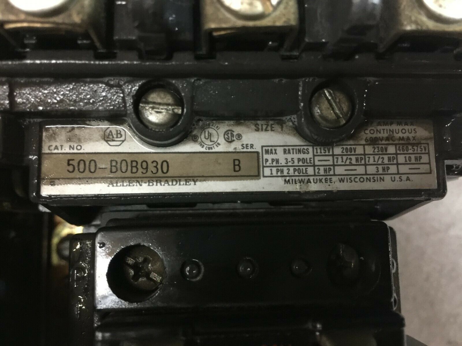 USED ALLEN BRADLEY SIZE 1 3 POLE 120 VAC COIL 27 AMPS 600 VAC REVERSING STARTER