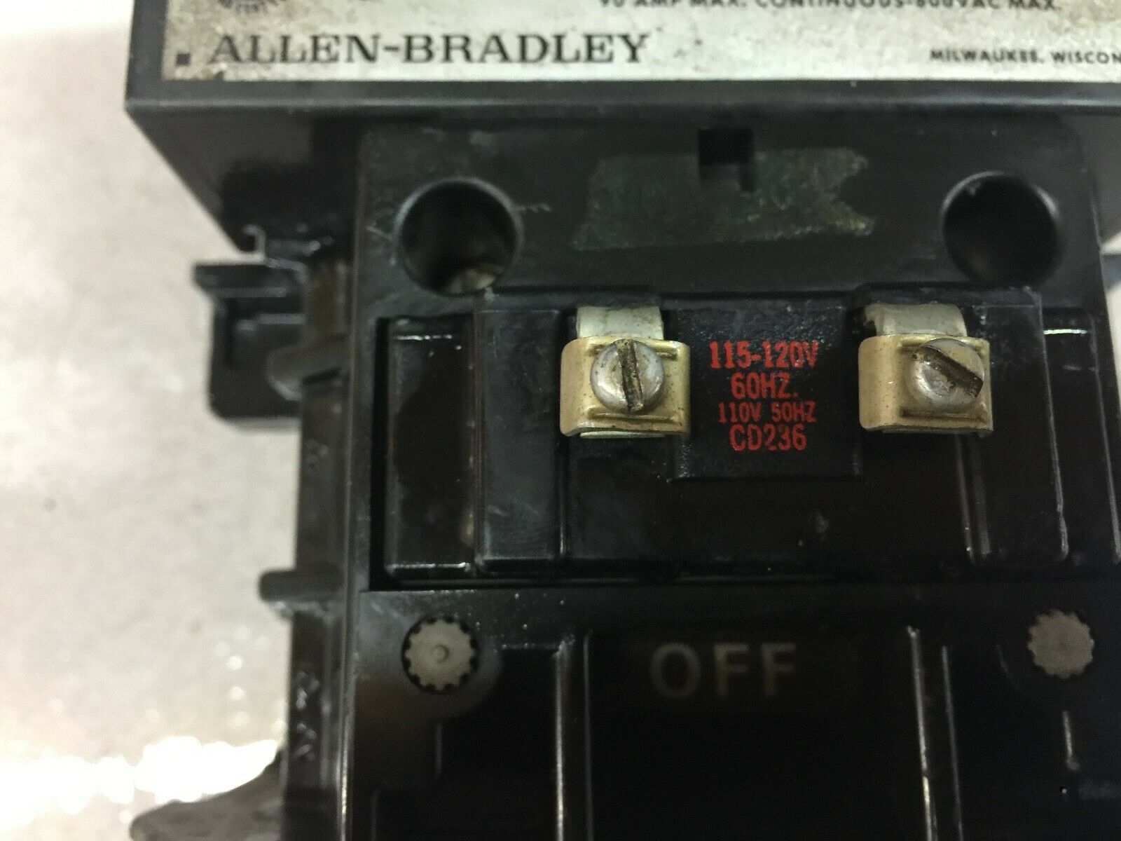 USED ALLEN BRADLEY SIZE 3 120 VAC COIL 3 POLE 90 AMP 600 VAC CONTACTOR 500-D0B92