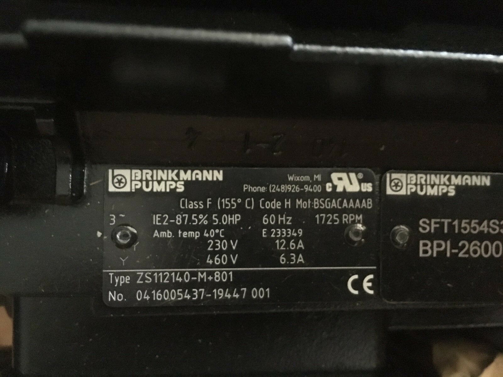 NEW IN BOX BRINKMANN TANK PUMP WITH 5HP MOTOR SFT1554S360-CL +001