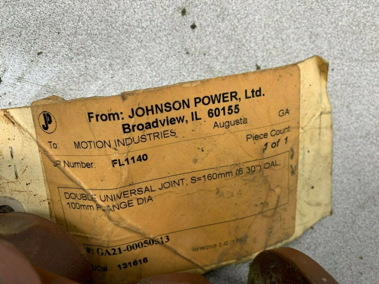 NEW JOHNSON POWER DOUBLE UNIVERSAL JOINT FL1140