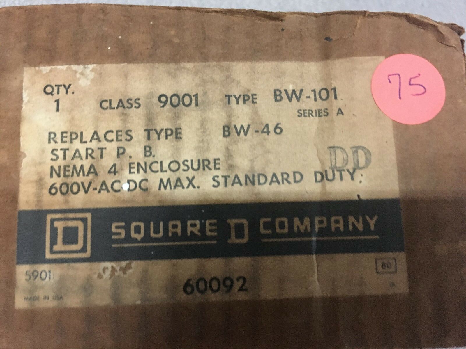 NEW IN BOX SQUARE D 9001 BW-101