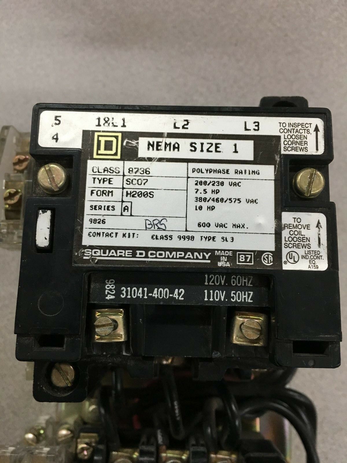 NEW SQUARE D SIZE 1 CONTACTOR 8736 SC07 FORM H200S WITH 9065 SSC20 MOTORLOGIC