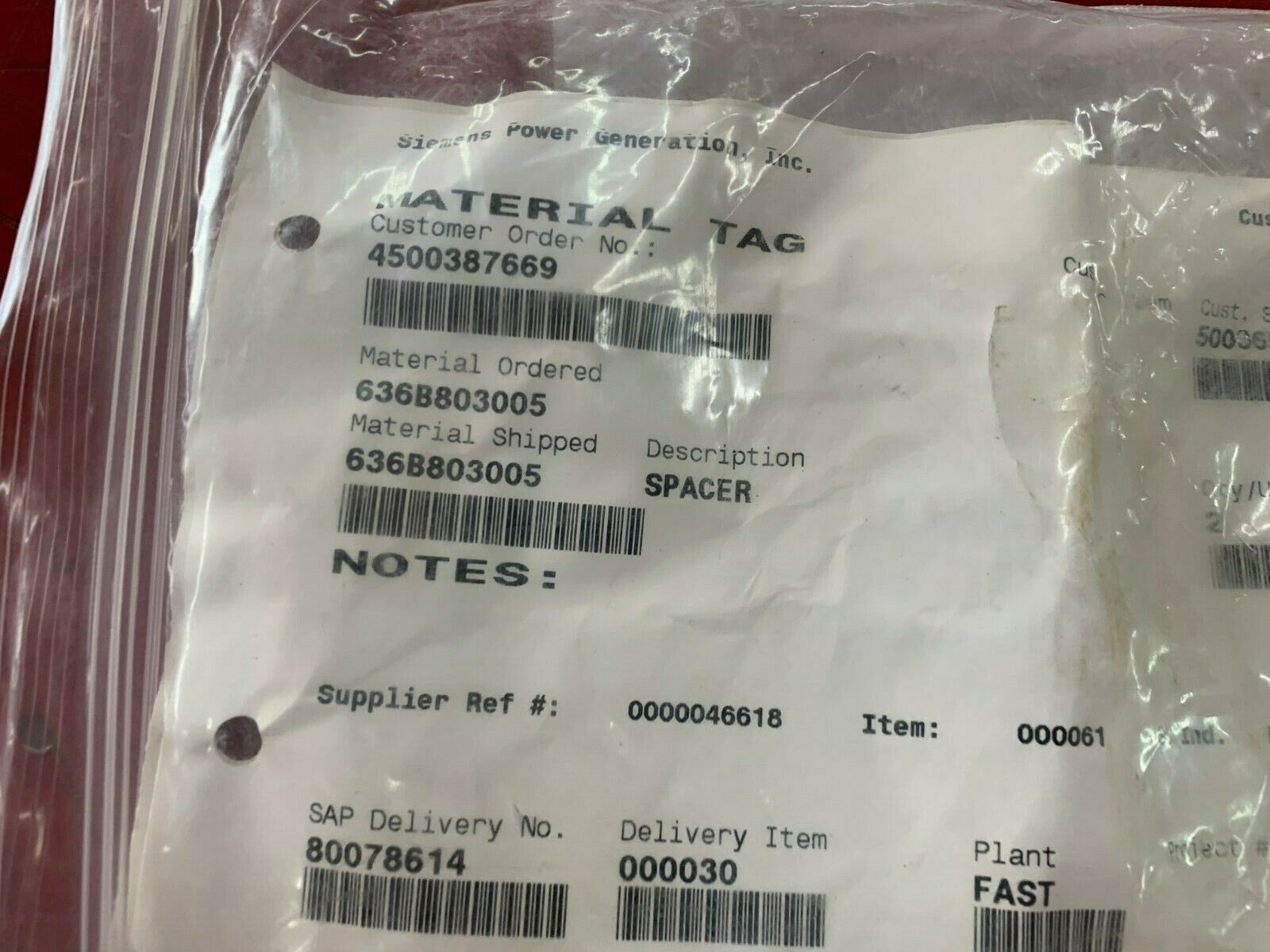 LOT OF 2 NEW NO BOX SIEMENS SPACER 636B803005