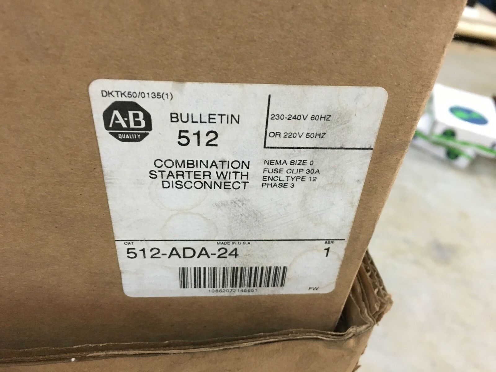 NEW IN BOX ALLEN-BRADLEY SIZE 0 COMBINATION STARTER 512-ADA-24 SERIES 1