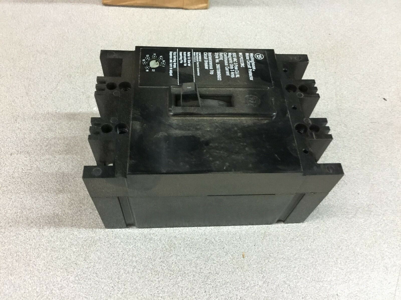 NEW IN BOX WESTINGHOUSE 3AMP 3POLE 600VAC MOTOR CIRCUIT PROTECTOR MCP0322RC