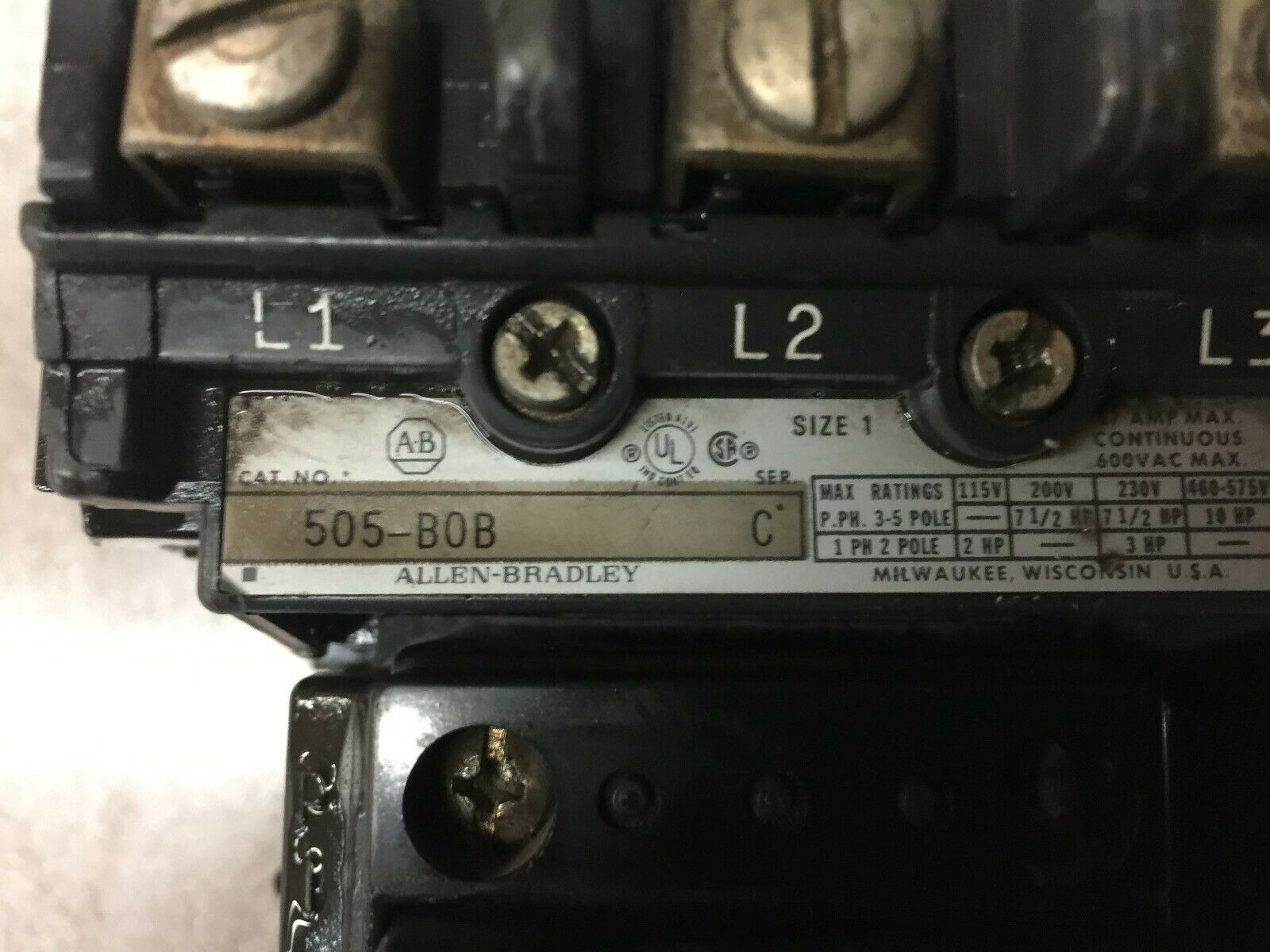 USED ALLEN BRADLEY SIZE 1 3 POLE 120 VAC COIL 27 AMPS 600 VAC REVERSING STARTER