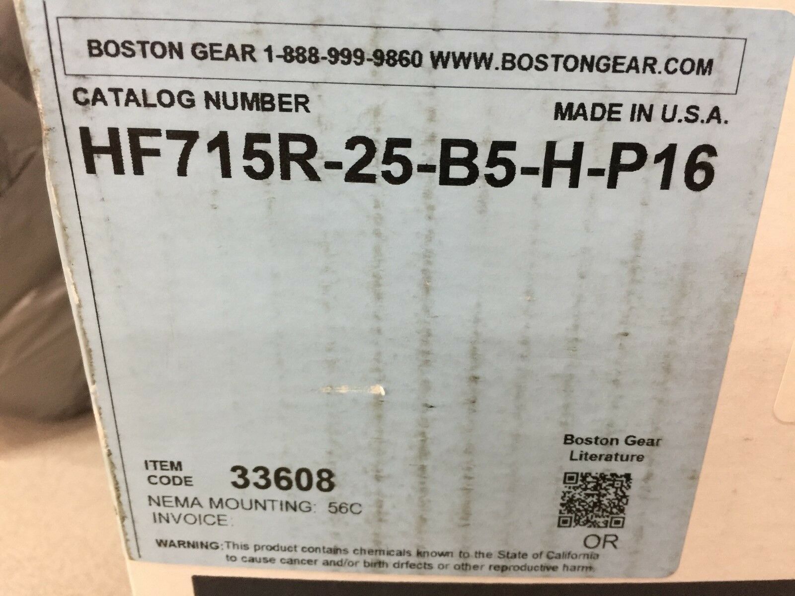 NEW IN BOX BOSTON GEAR ANGLED GEAR REDUCER HF715R-25-B5-H-P16