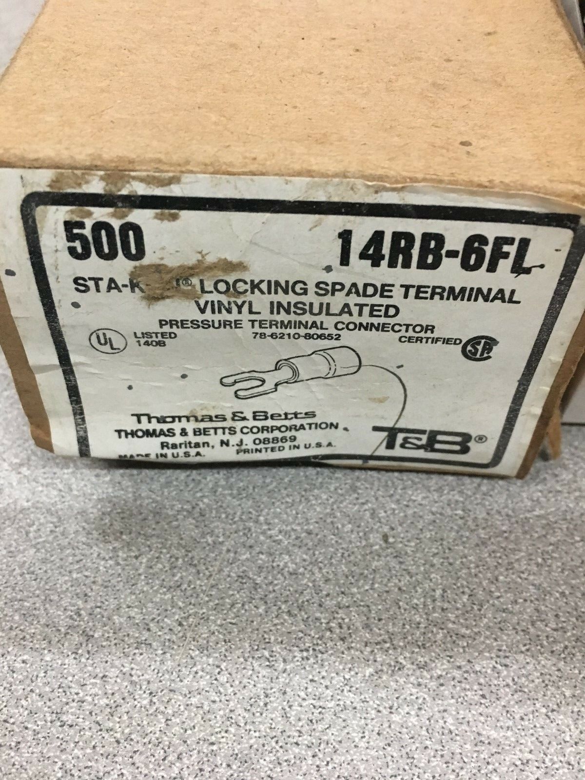 NEW BOX OF 500 THOMAS & BETTS STA-KON LOCKING SPADE TERMINALS 14RB-6FL