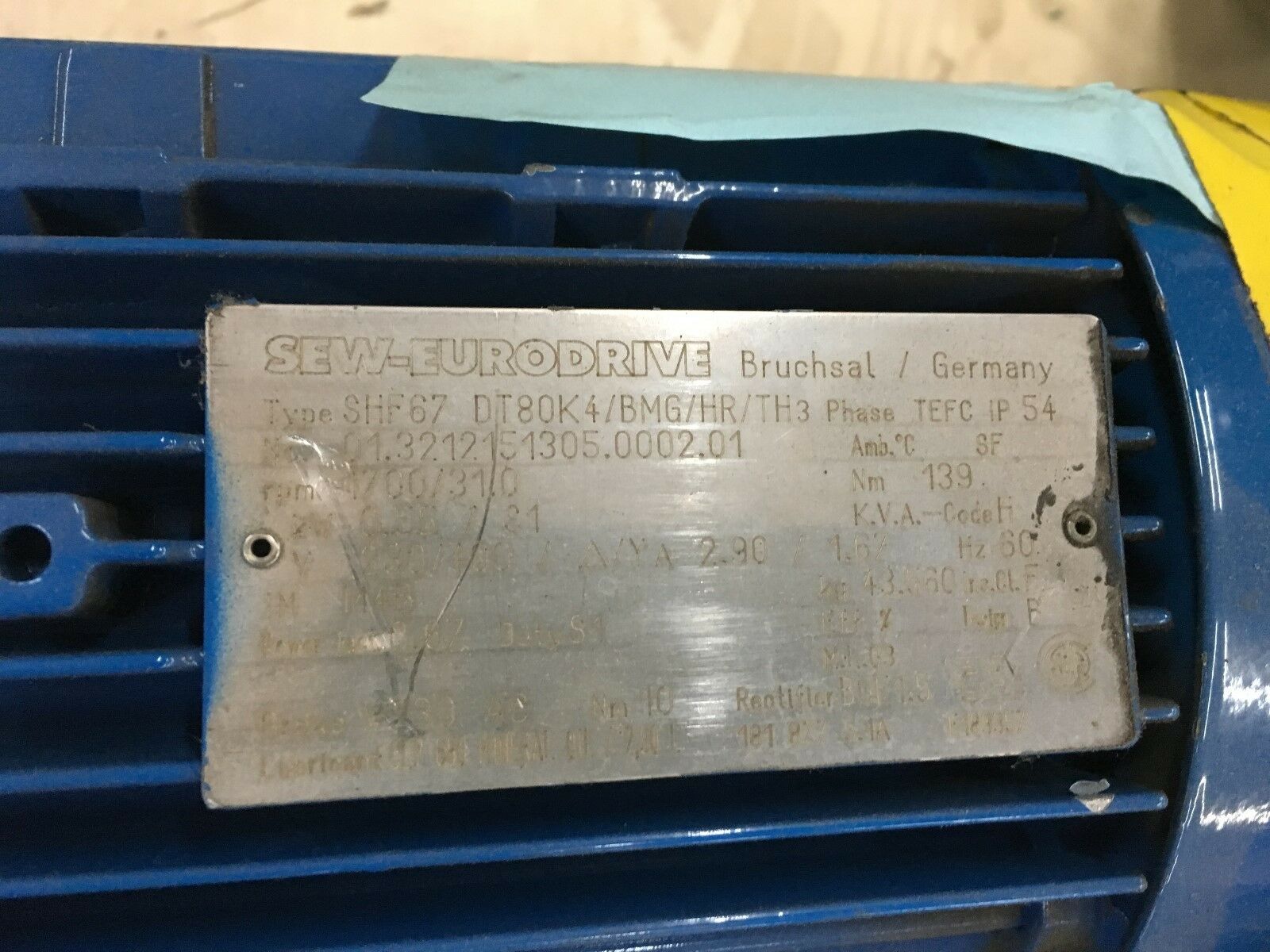 REBUILT SEW-EURODRIVE GEARMOTOR SHF67 DT80K4/BMG/HR/TH3 SPEED REDUCER