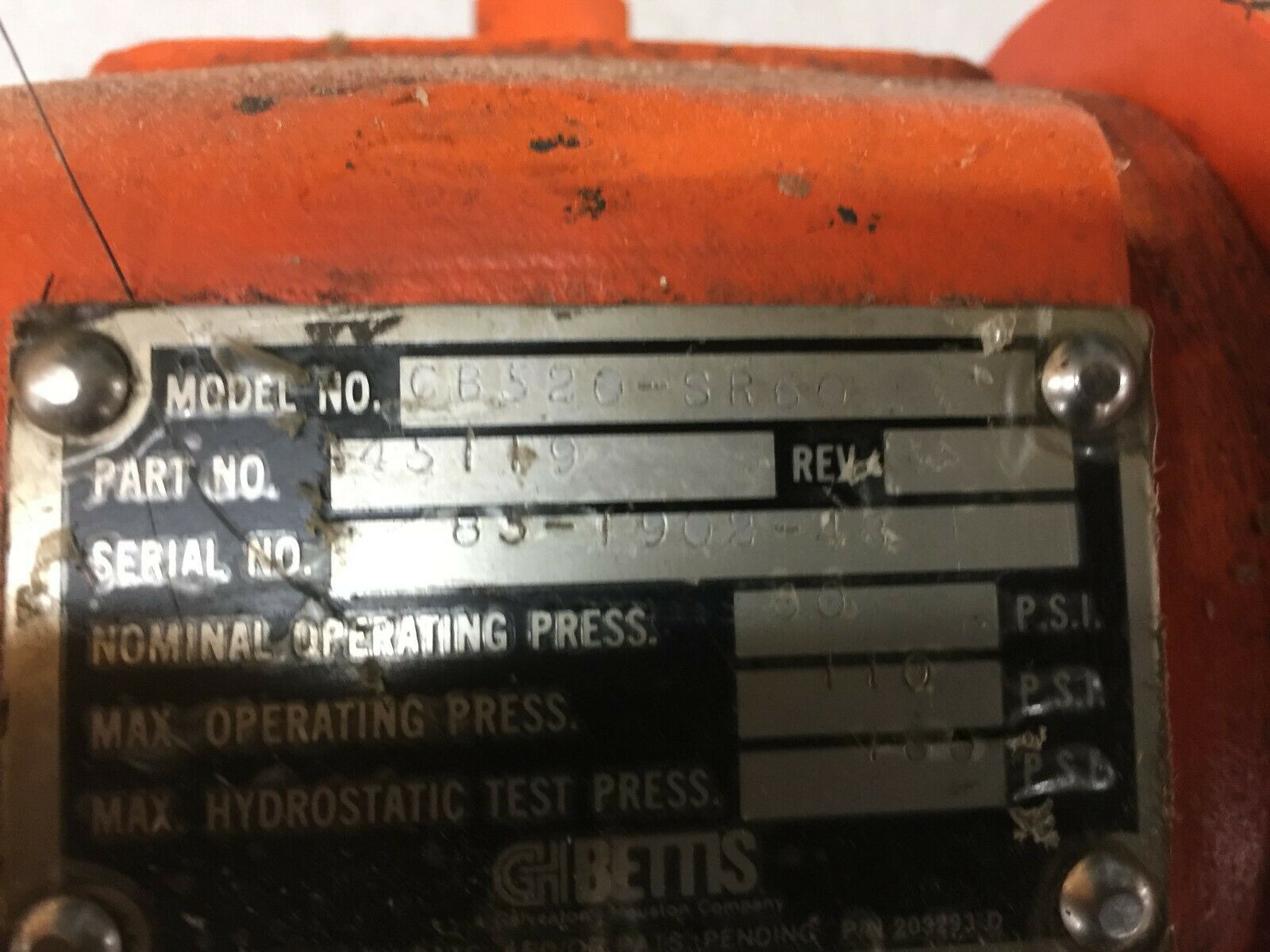 USED GH BETTIS PNEUMATIC SPRING RETURN ROTORY ACTUATOR CB520-SR60