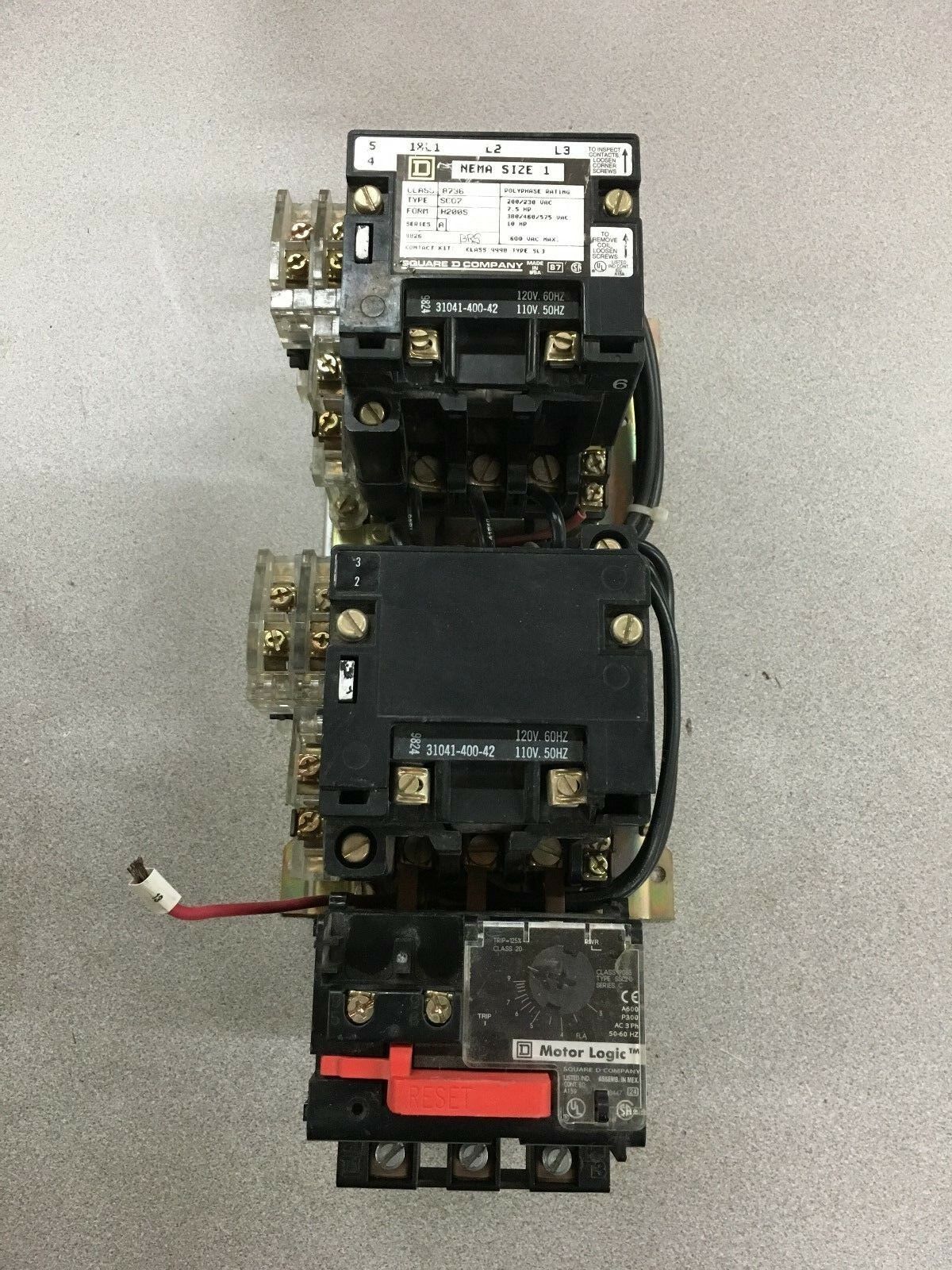 NEW SQUARE D SIZE 1 CONTACTOR 8736 SC07 FORM H200S WITH 9065 SSC20 MOTORLOGIC
