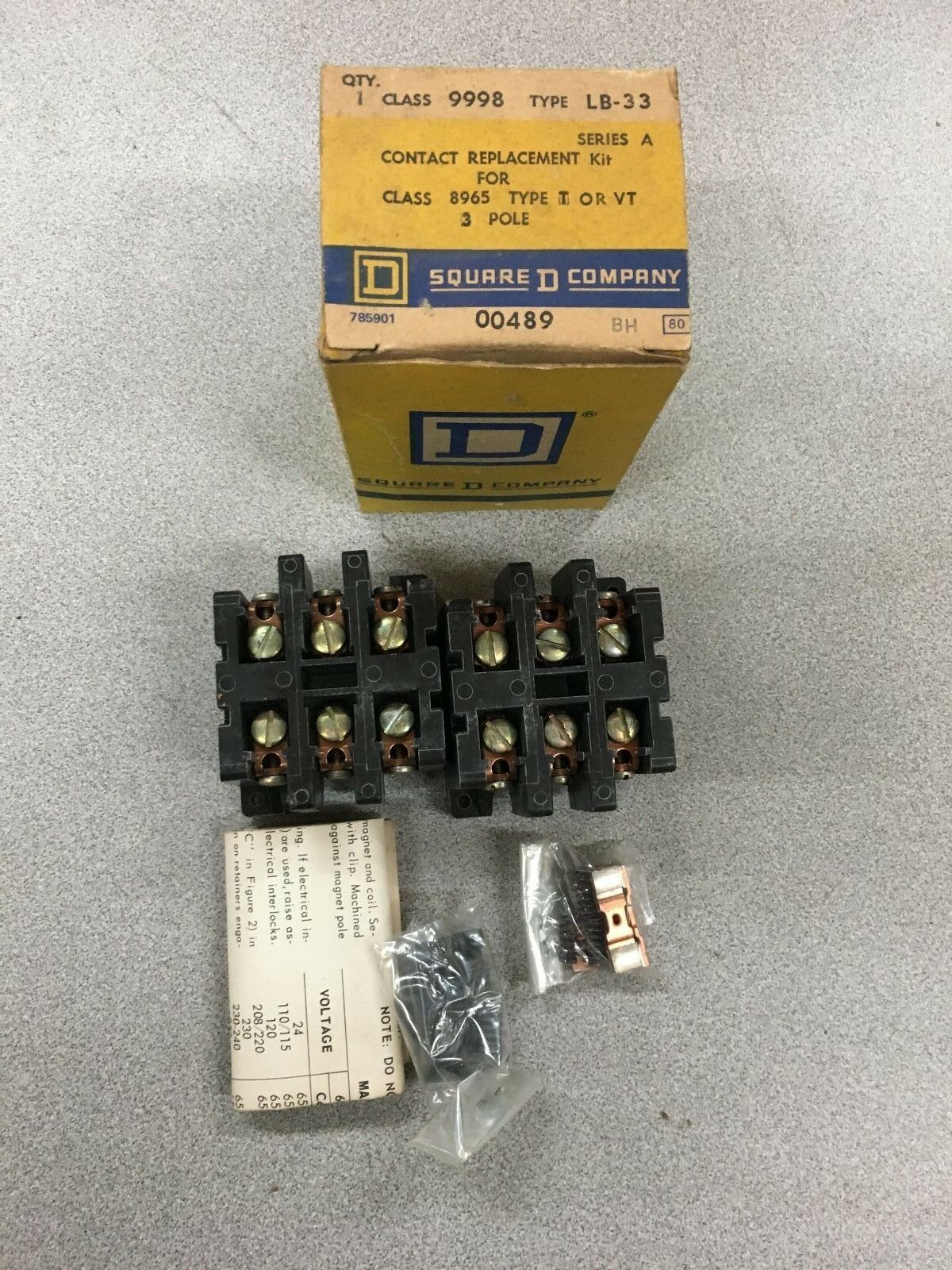 NEW IN BOX SQUARE D CONTACT REPLACEMENT KIT 9998 LB-33 SERIES A