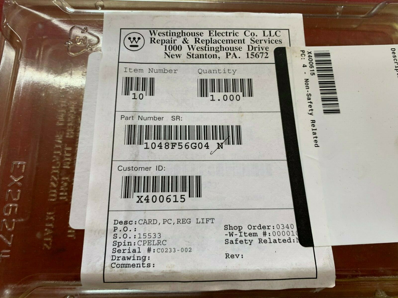 NEW IN PACKAGE WESTINGHOUSE CIRCUIT BOARD 1048F56G04