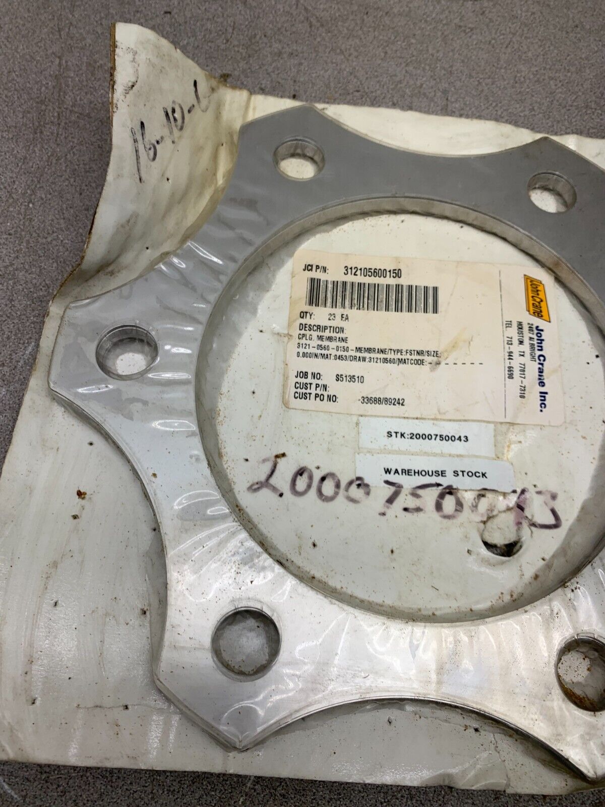 NEW IN PACKAGE JOHN CRANE MEMBRANE 312105600150 MAT: 0453 DRAW: 31210560