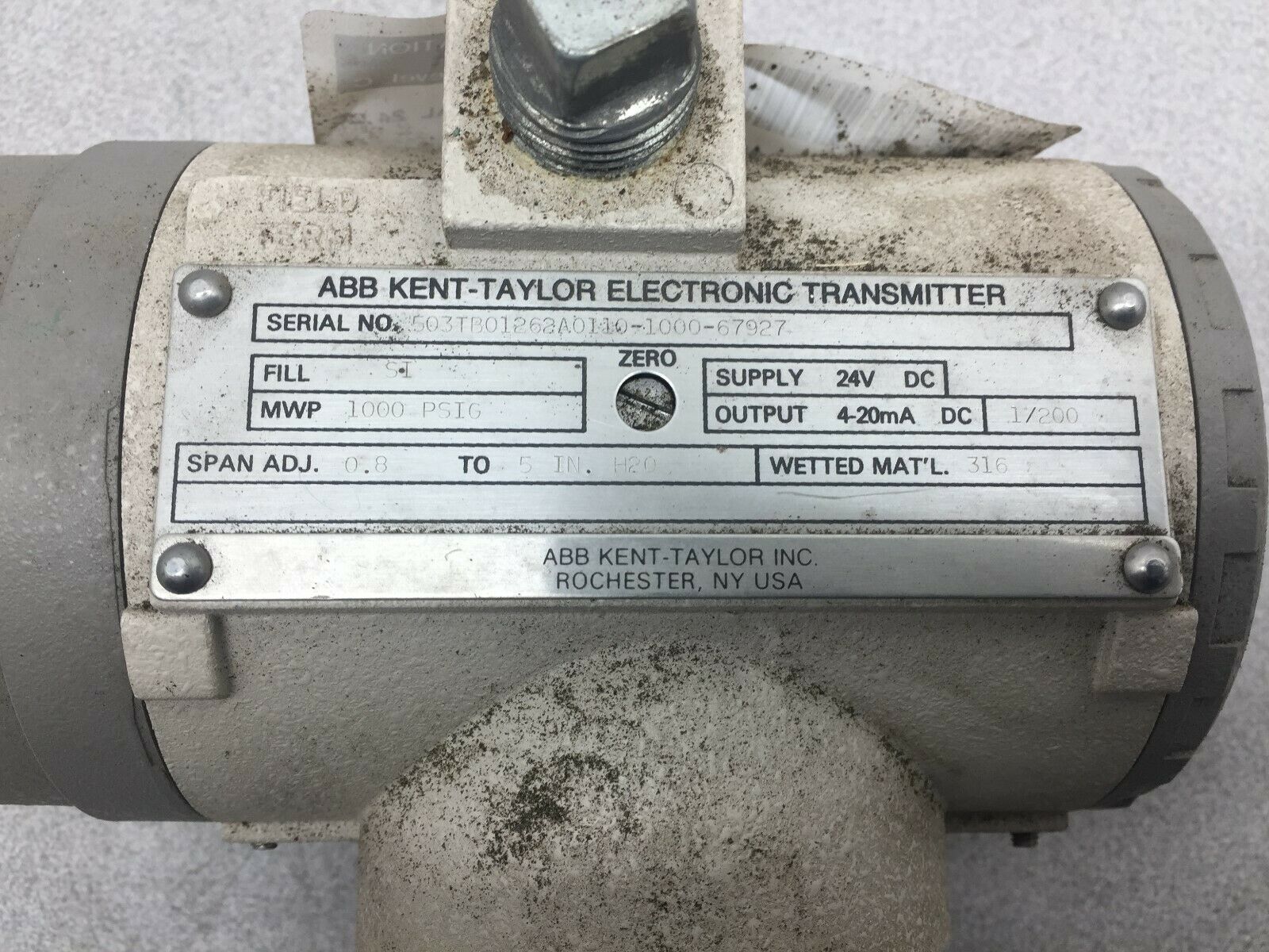 NEW NO BOX ABB KENT TAYLOR 1000 PSIG 0.8-5 IN H2O PRESSURE TRANSMITTER 42S1627J0