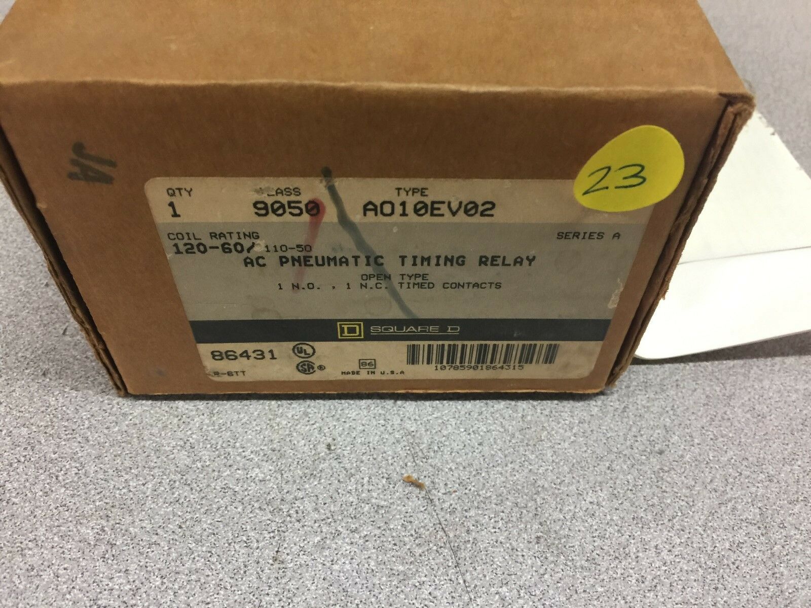 NEW IN BOX SQUARE D 120VAC PNEUMATIC TIMING RELAY A010EV02