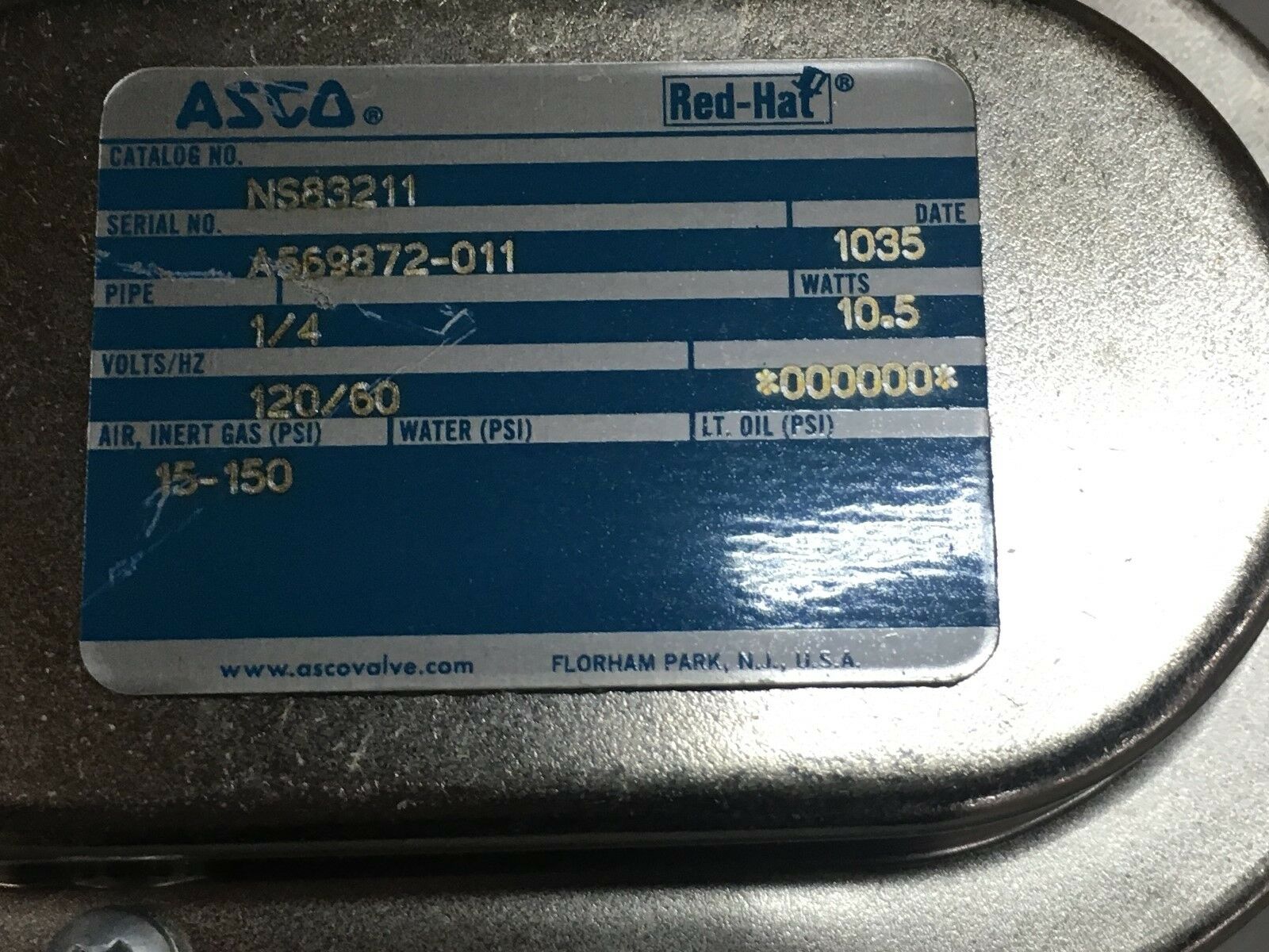 NEW NO BOX ASCO RED HAT SOLENOID VALVE 1/4" PIPE NS83211
