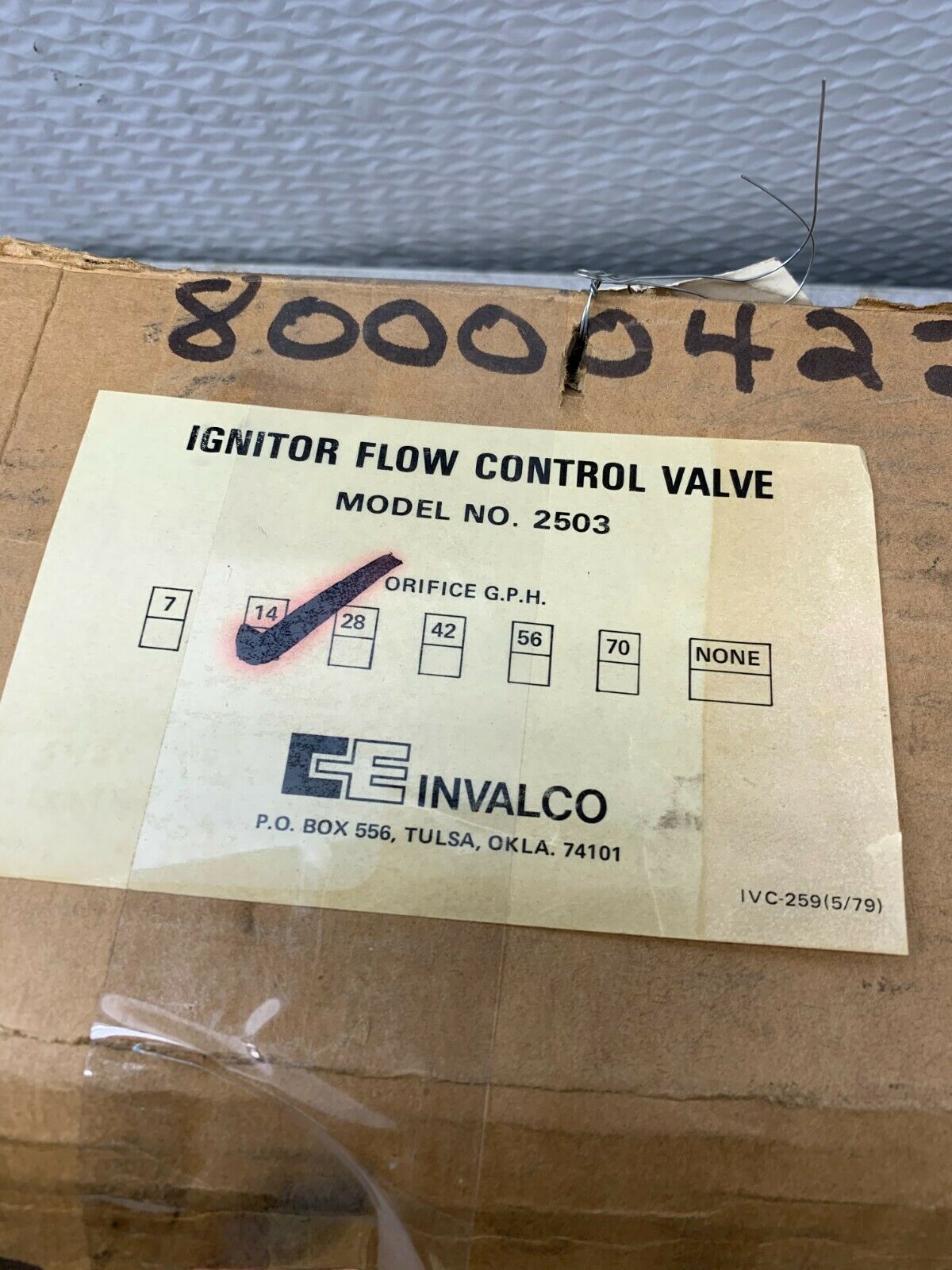 NEW IN BOX INVALCO 2503-DI IGNITOR FLOW CONTROL 2503-D.I.