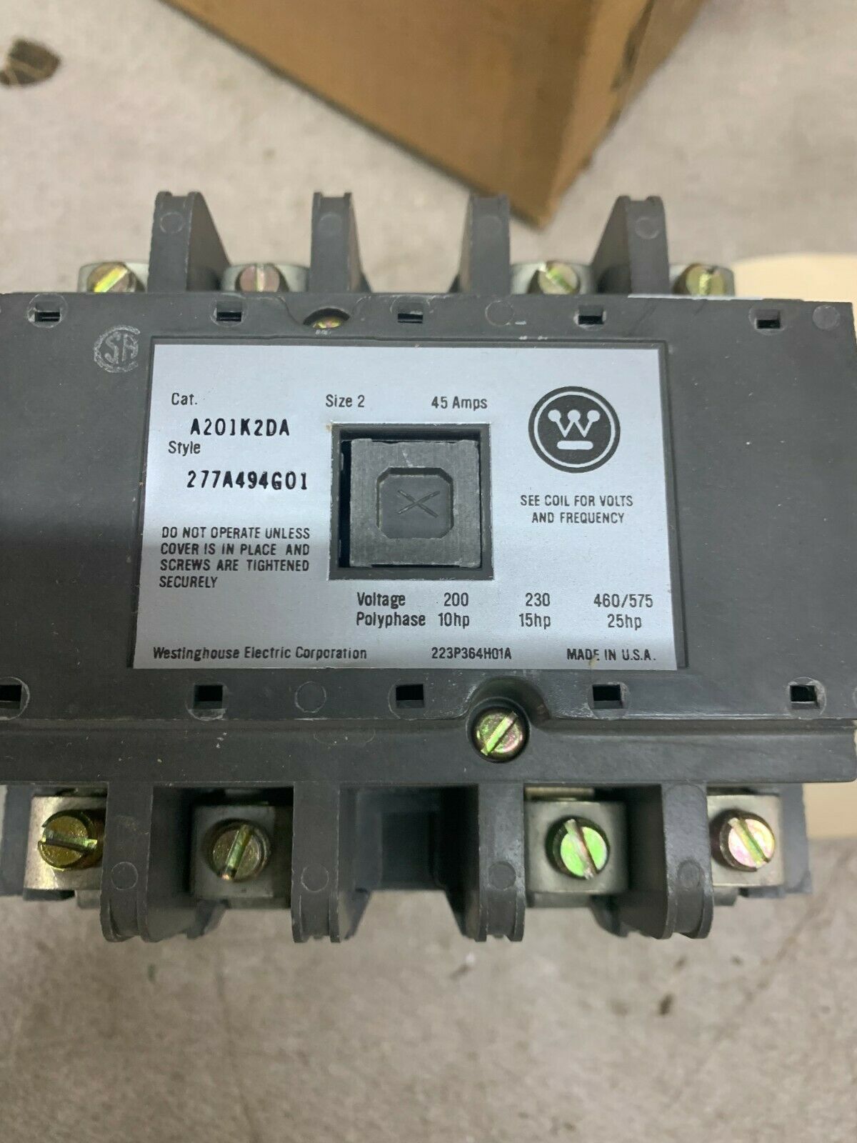 NEW IN BOX WESTINGHOUSE 110/120V. COIL SIZE 2 STARTER A201K2DA STYLE 277A494G01