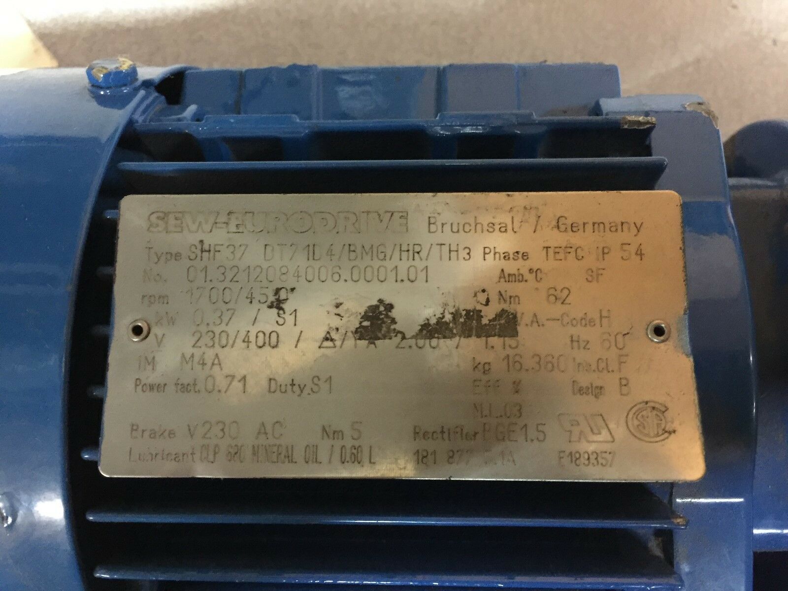 NEW NO BOX SEW EURODRIVE GEARED MOTOR ASSY 01.3212084006.001.01