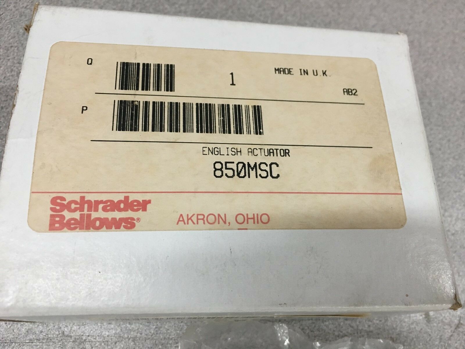 NEW IN BOX SCHRADER BELLOWS ENGLISH ACTUATOR 850MSC