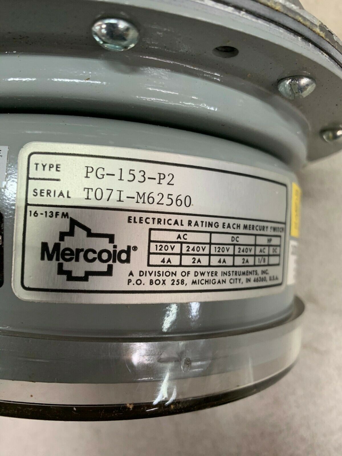 NEW IN BOX MERCOID PRESSURE SWITCH PG-153-P2
