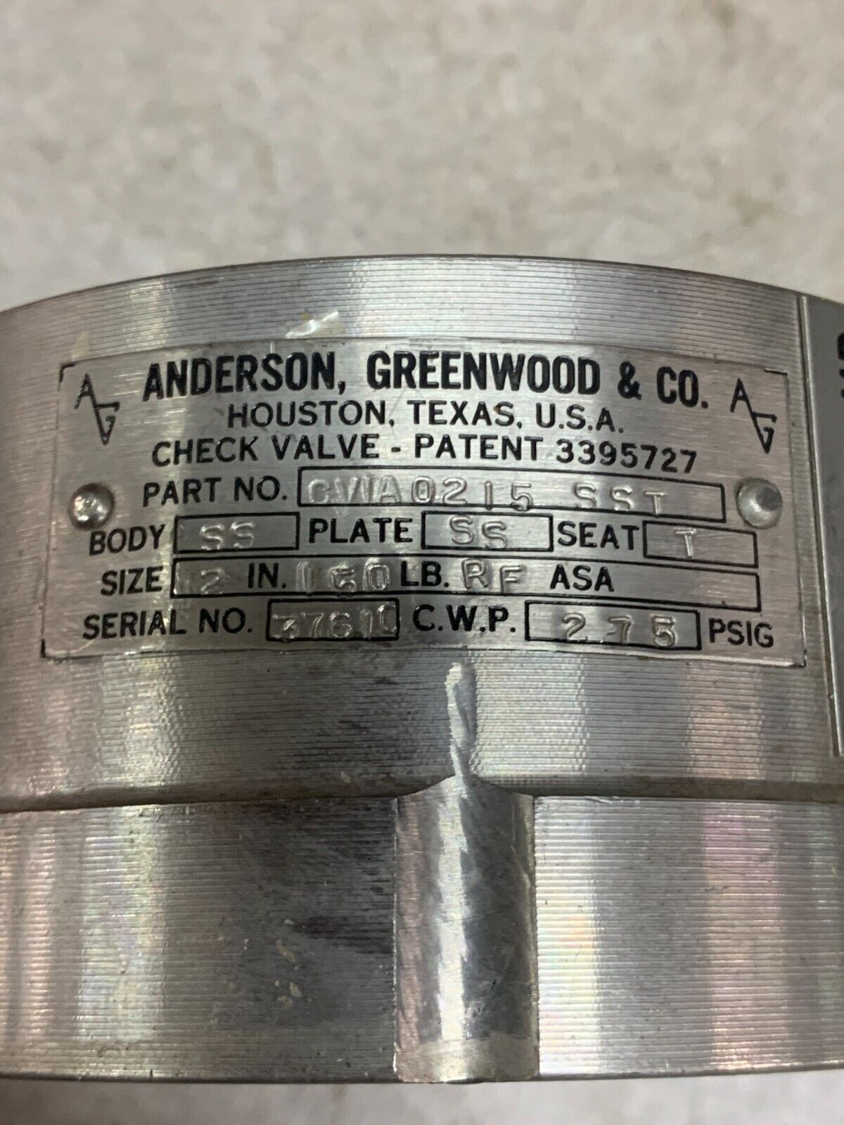 NEW NO BOX ANDERSON GREENWOOD CV1A0215SST 2" SS CHECK VALVE CVIA0215 SST