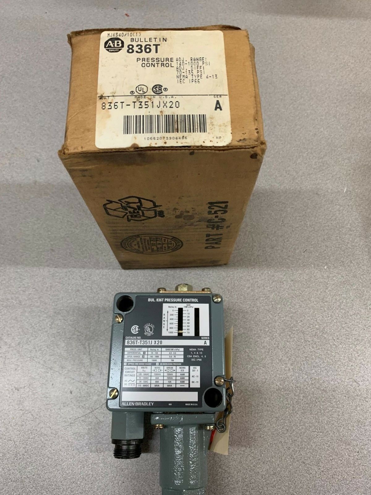 NEW IN BOX ALLEN BRADLEY PRESSURE CONTROL 836T-T351JX20 SERIES A