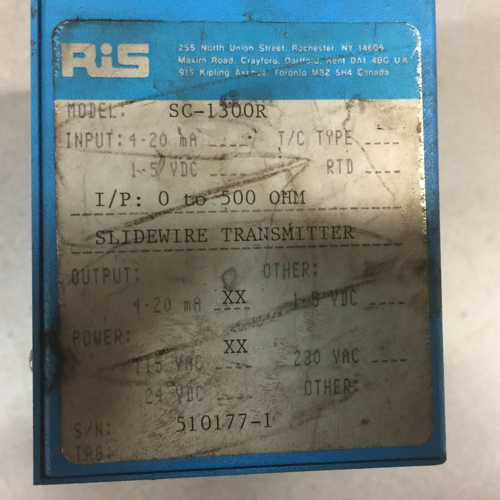 USED RIS SILDE WIRE TRANSMITTER 0 TO 500 OHM 4-20 MA SC-1300R
