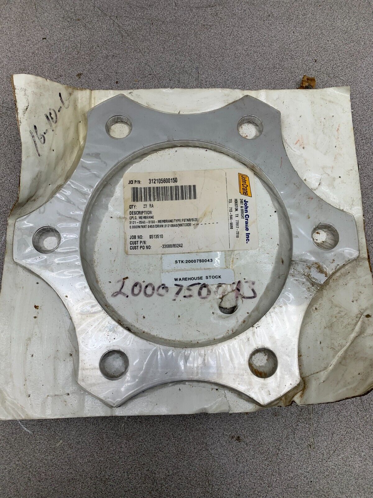 NEW IN PACKAGE JOHN CRANE MEMBRANE 312105600150 MAT: 0453 DRAW: 31210560