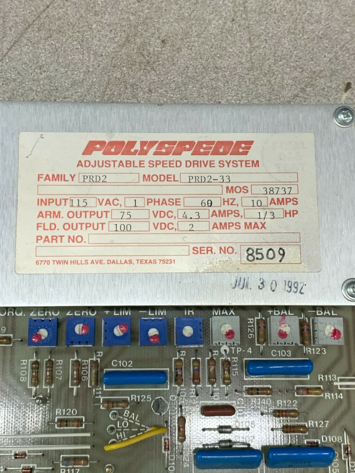USED POLYSPEDE PRD2 ADJUSTABLE SPEED DRIVE PRD2-33