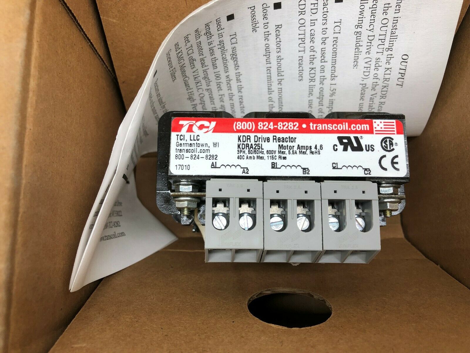 NEW IN BOX TCI 4.6 MOTOR AMPS 3 PH 600 VAC MAX KDR DRIVE REACTOR KDRA25L