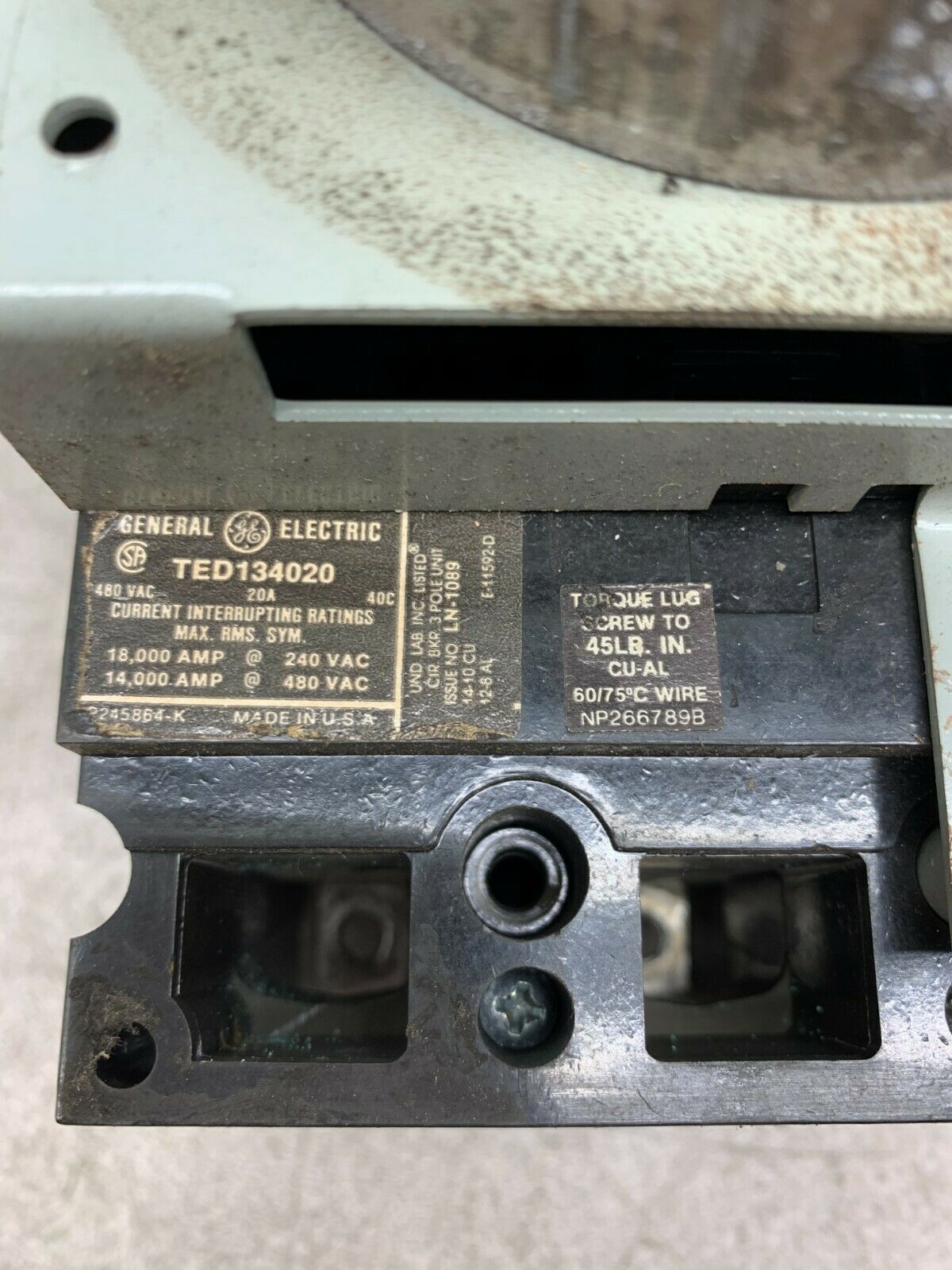 USED GENERAL ELECTRIC TEFR1 20 AMP 3 POLE MOTOR CIRCUIT PROTECTOR TED134020