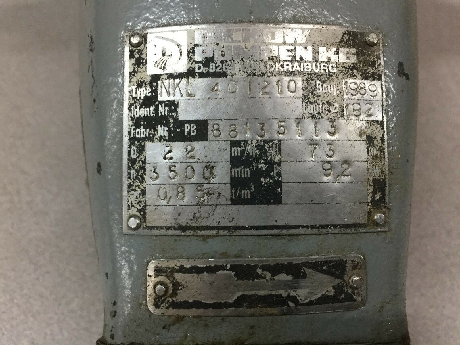 USED REBUILT DICKOW PUMPEN KG PUMP NKL40/210 1989