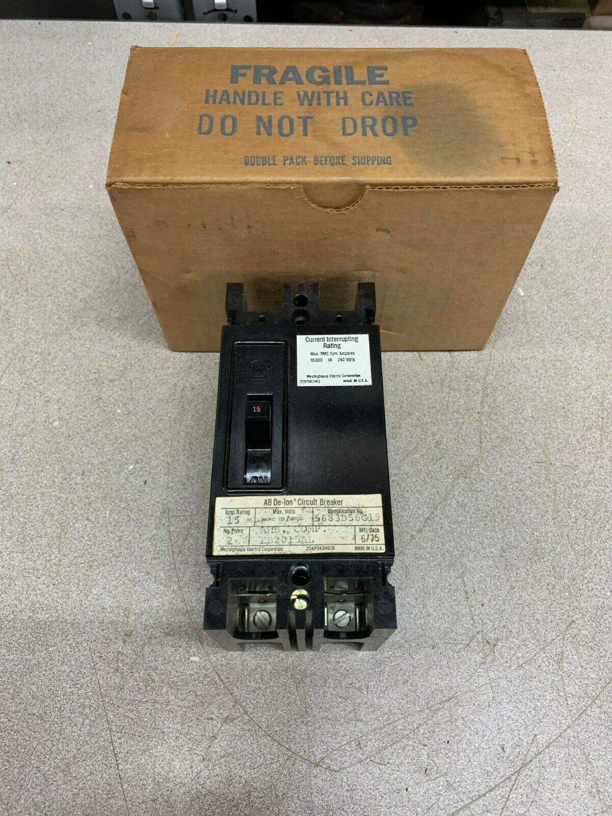 NEW IN BOX WESTINGHOUSE 2 POLE 15AMP AB DE-ION CIRCUIT BREAKER EB2015AL