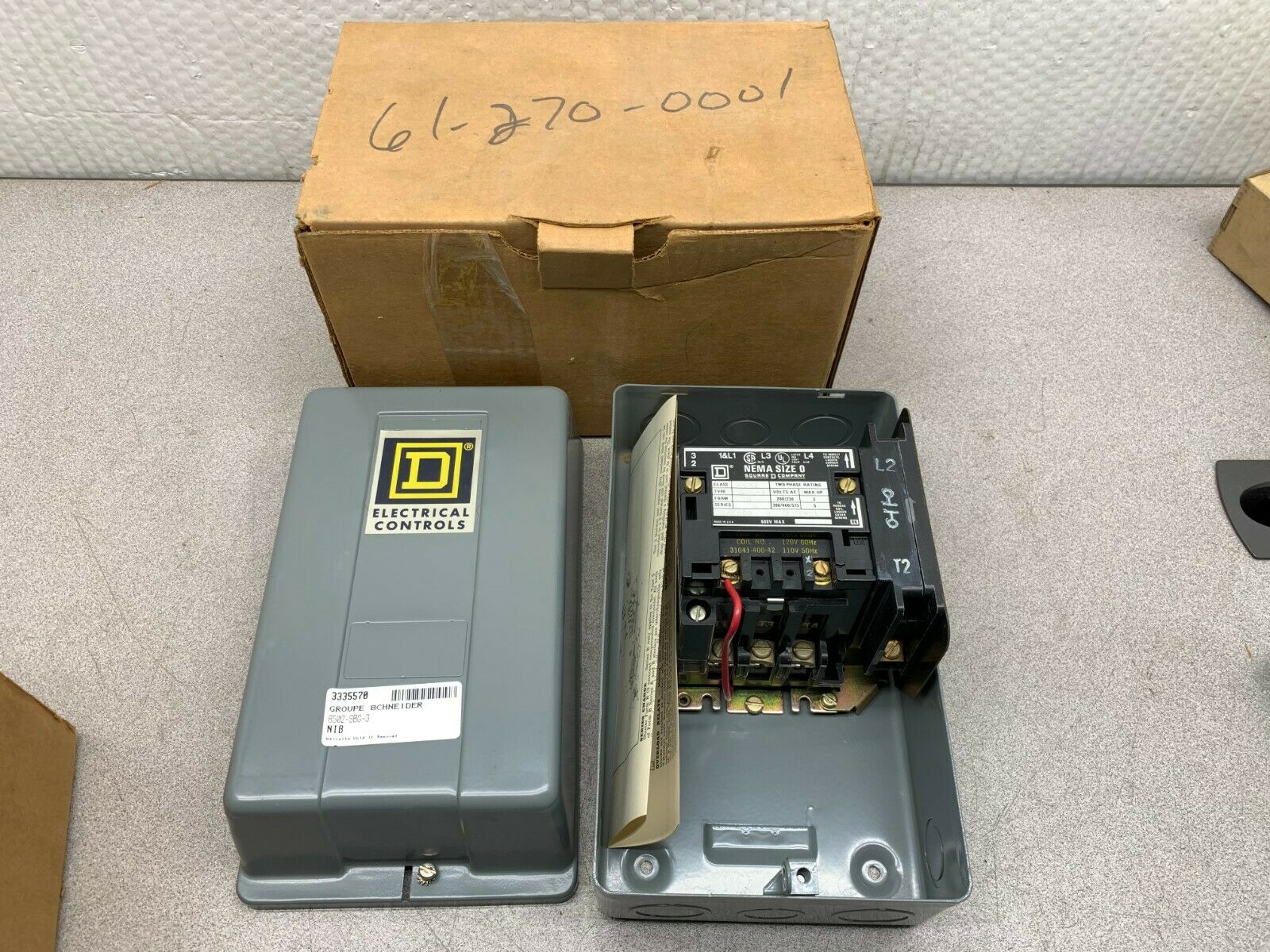 NEW IN BOX SQUARE D SIZE 0 STARTER WITH ENCLOSURE 8502 SBG-3