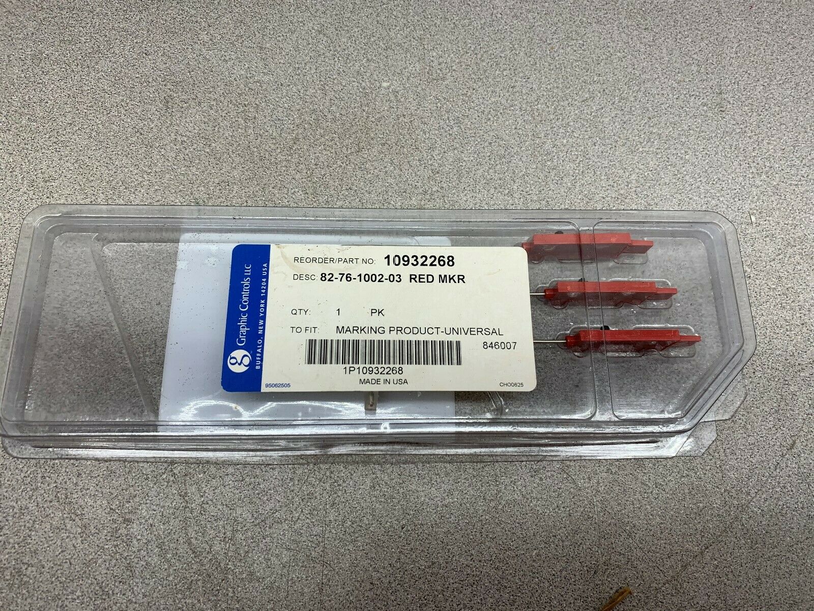 NEW IN FACTORY PACKAGE GRAPHIC CONTROLS RED MKR 10932268