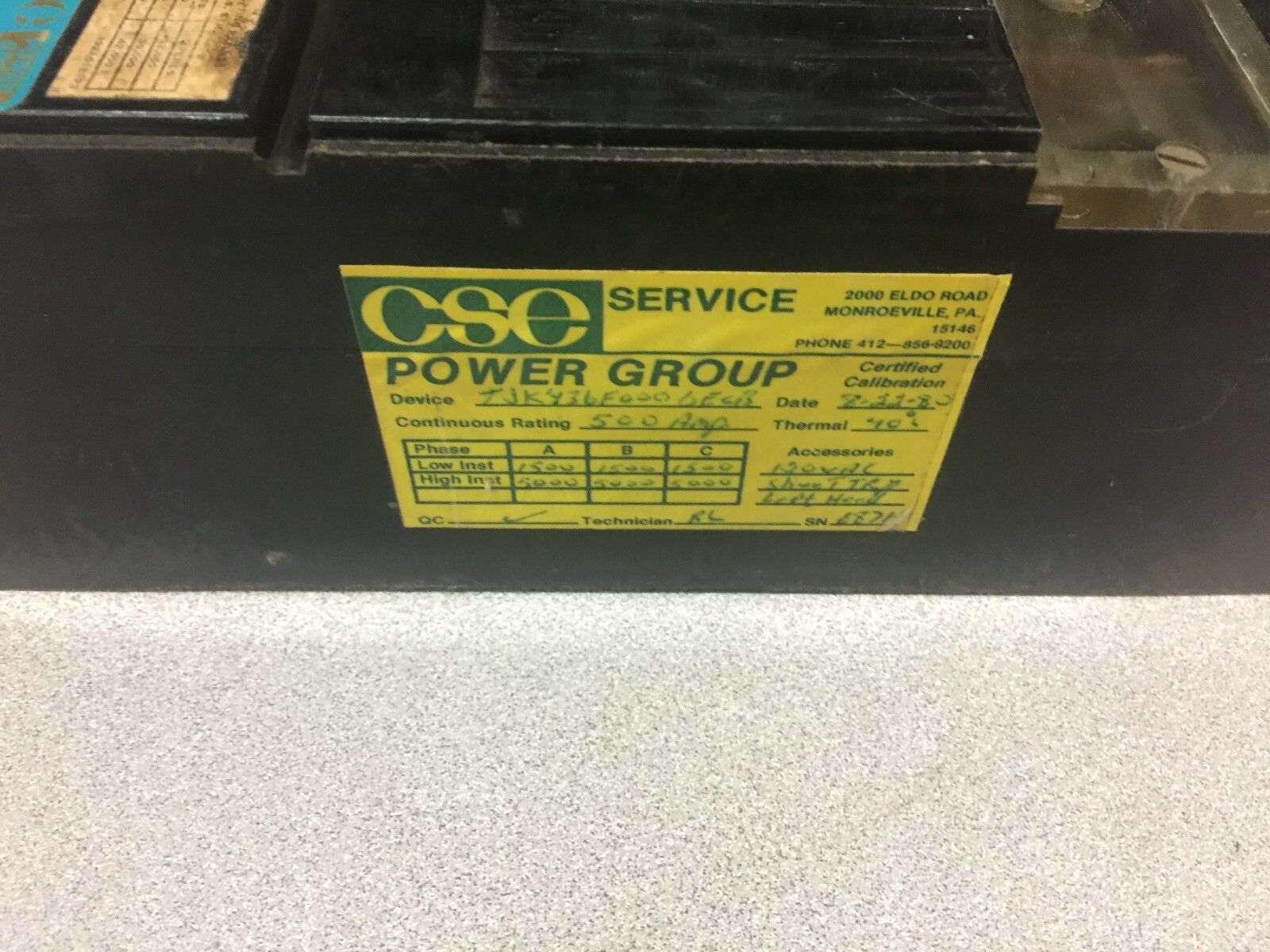 USED GE 500AMP 1500-5000TRIP 3POLE CIRCUIT BREAKER TJK3600