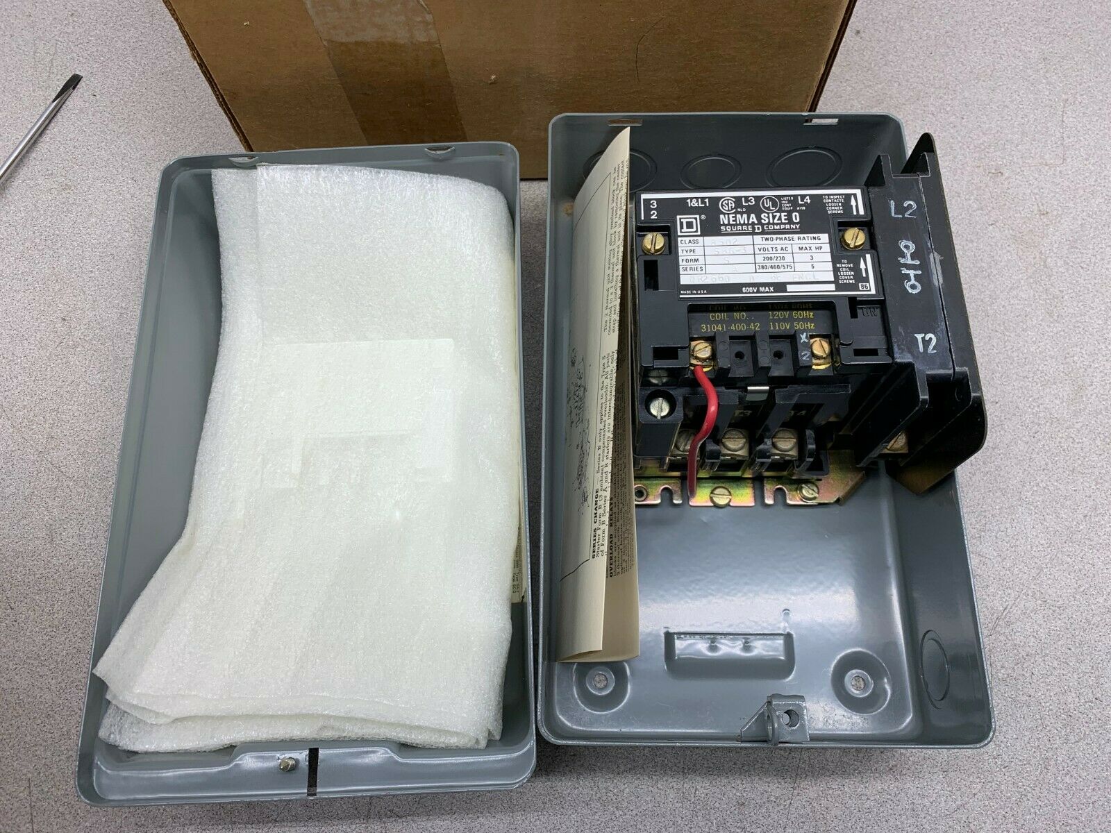 NEW IN BOX SQUARE D SIZE 0 STARTER WITH ENCLOSURE 8502 SBG-3