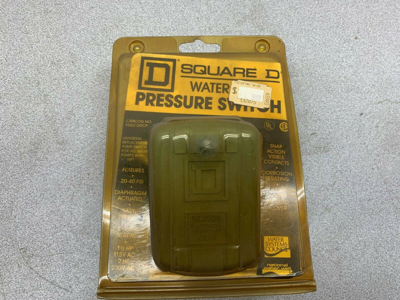 NEW NO BOX SQUARE D PRESSURE SWITCH FDG2J20CP