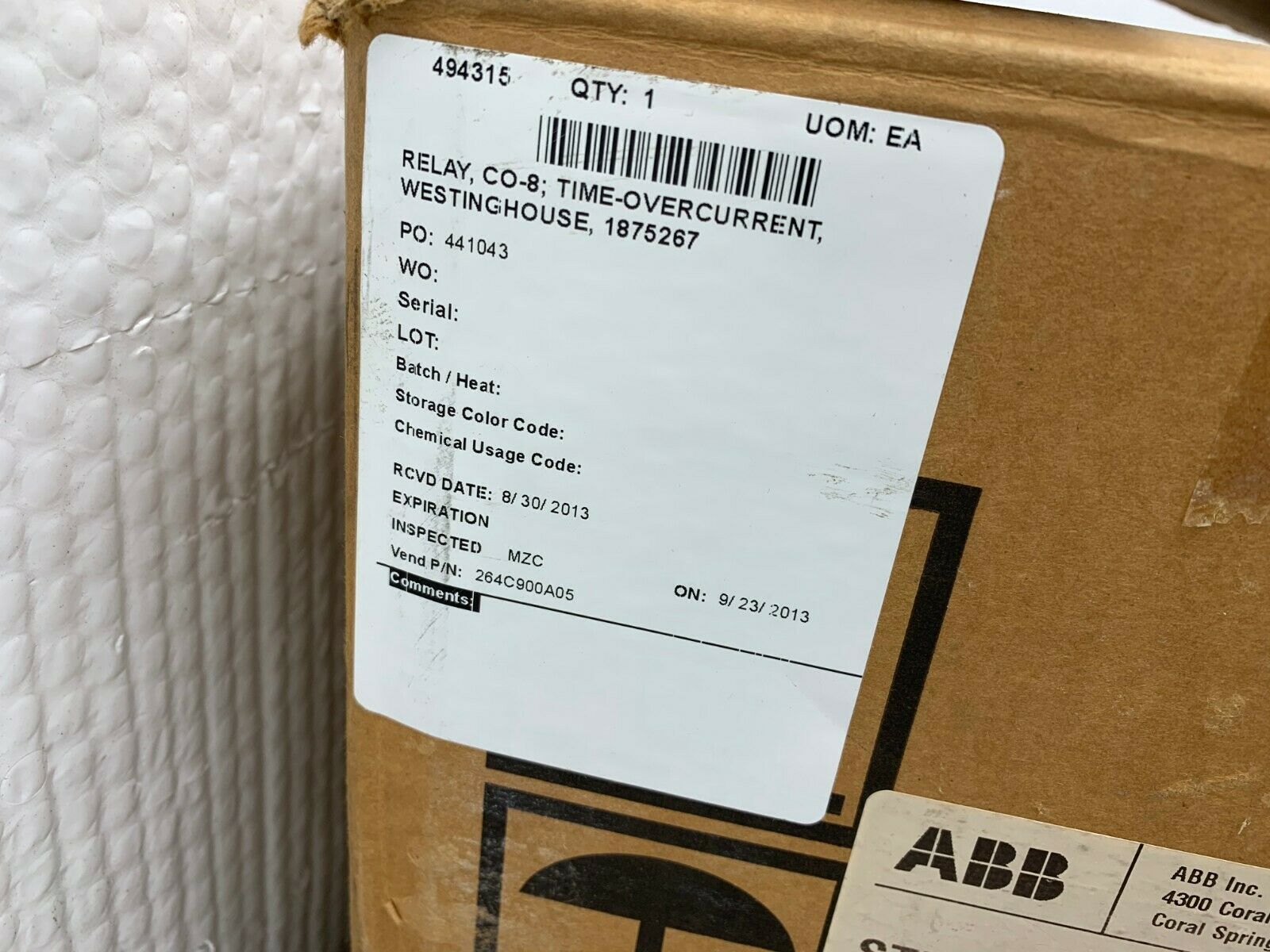 NEW WESTINGHOUSE TYPE C0-8 OVERCURRENT RELAY 1875267A