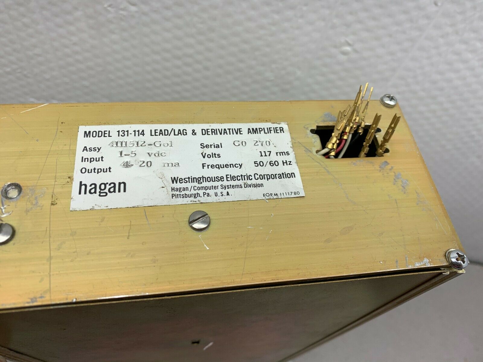 USED WESTINGHOUSE HAGAN 131-114 LEAD/LAG & DERIVATIVE AMPLIFIER 4111512-G01