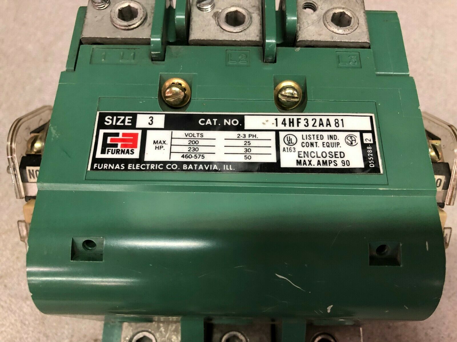 USED FURNAS SIZE 3 STARTER 110/120V. 190-240V. COIL 14HF32AA81 WITH 48HC38AA2