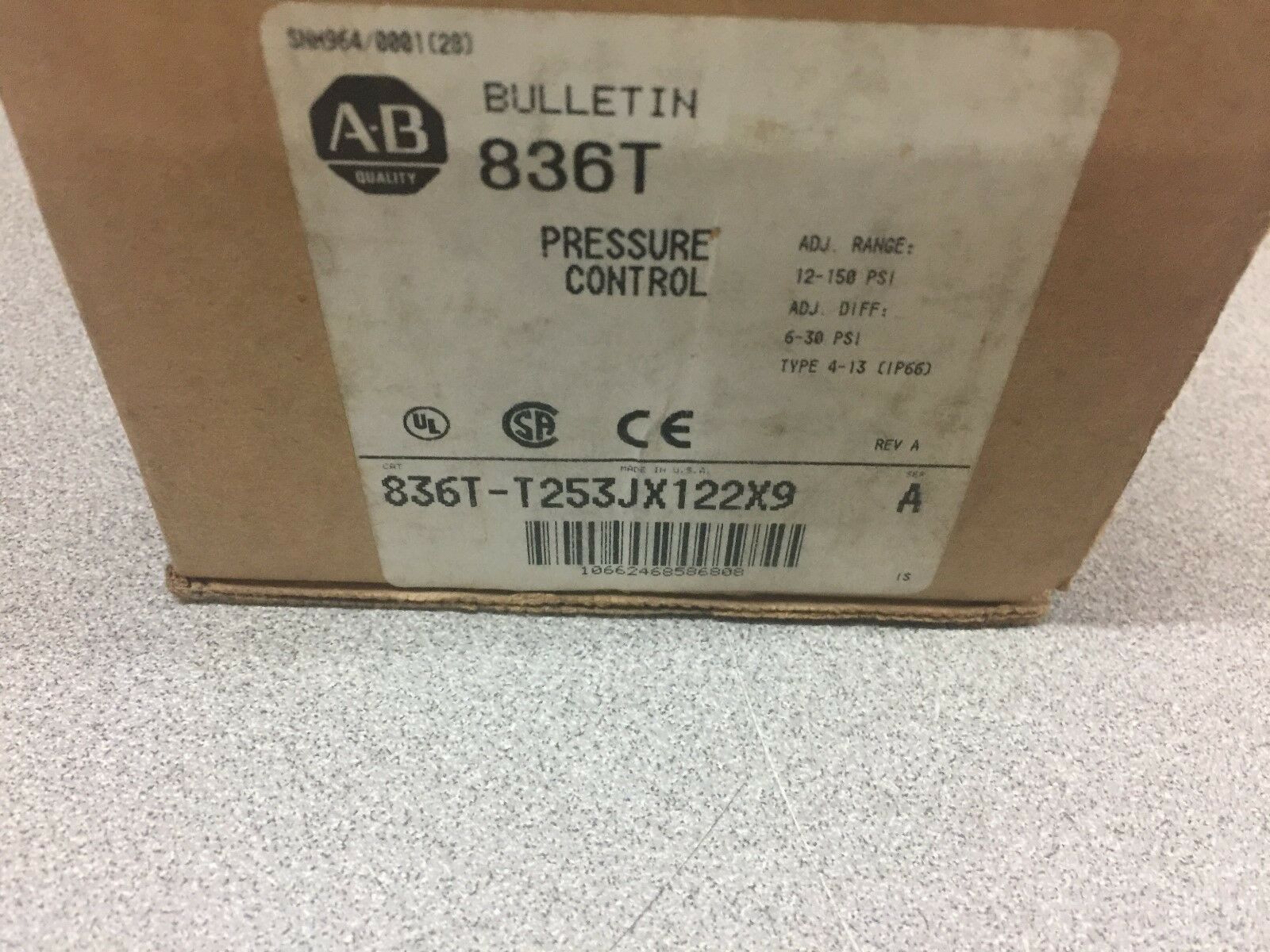 NEW IN BOX ALLEN BRADLEY PRESSURE CONTROL SWITCH 836T-T253JX122X9
