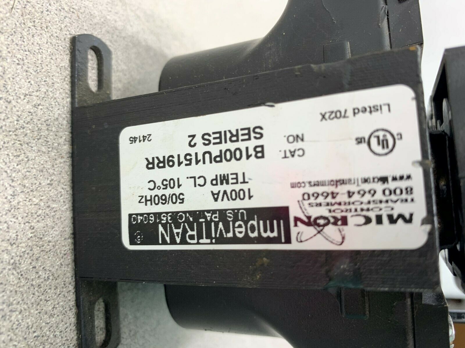 NEW NO BOX MICRON TRANSFORMER B100PU1519RR SERIES 2