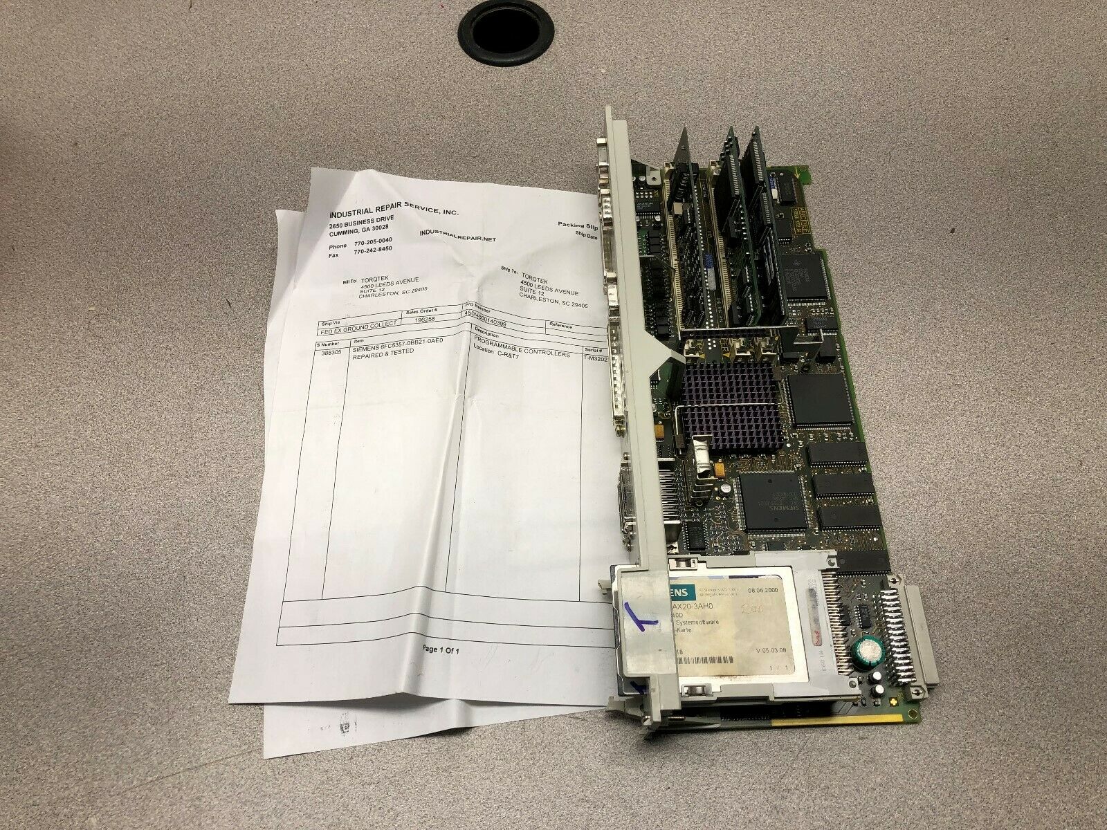 USED SIEMENS SINUMERIK PROCESSOR MODULE WITH MEMORY CARD 6FC5357-0BB21-0AE0 / 6