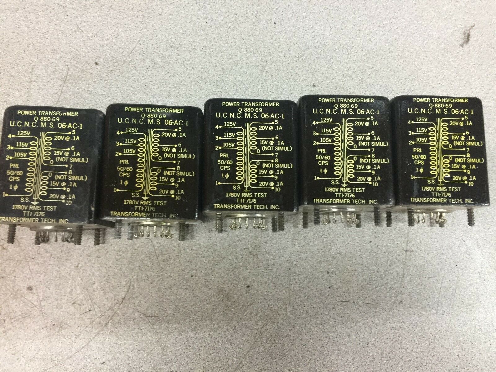 NEW NO BOX (LOT OF 5) TTI 105/115/125 VAC PRI 15/20 VAC SEC POWER TRANSFORMER Q-