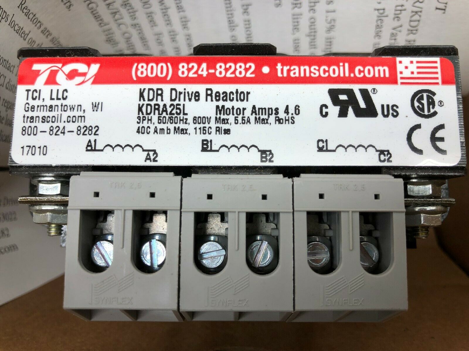 NEW IN BOX TCI 4.6 MOTOR AMPS 3 PH 600 VAC MAX KDR DRIVE REACTOR KDRA25L