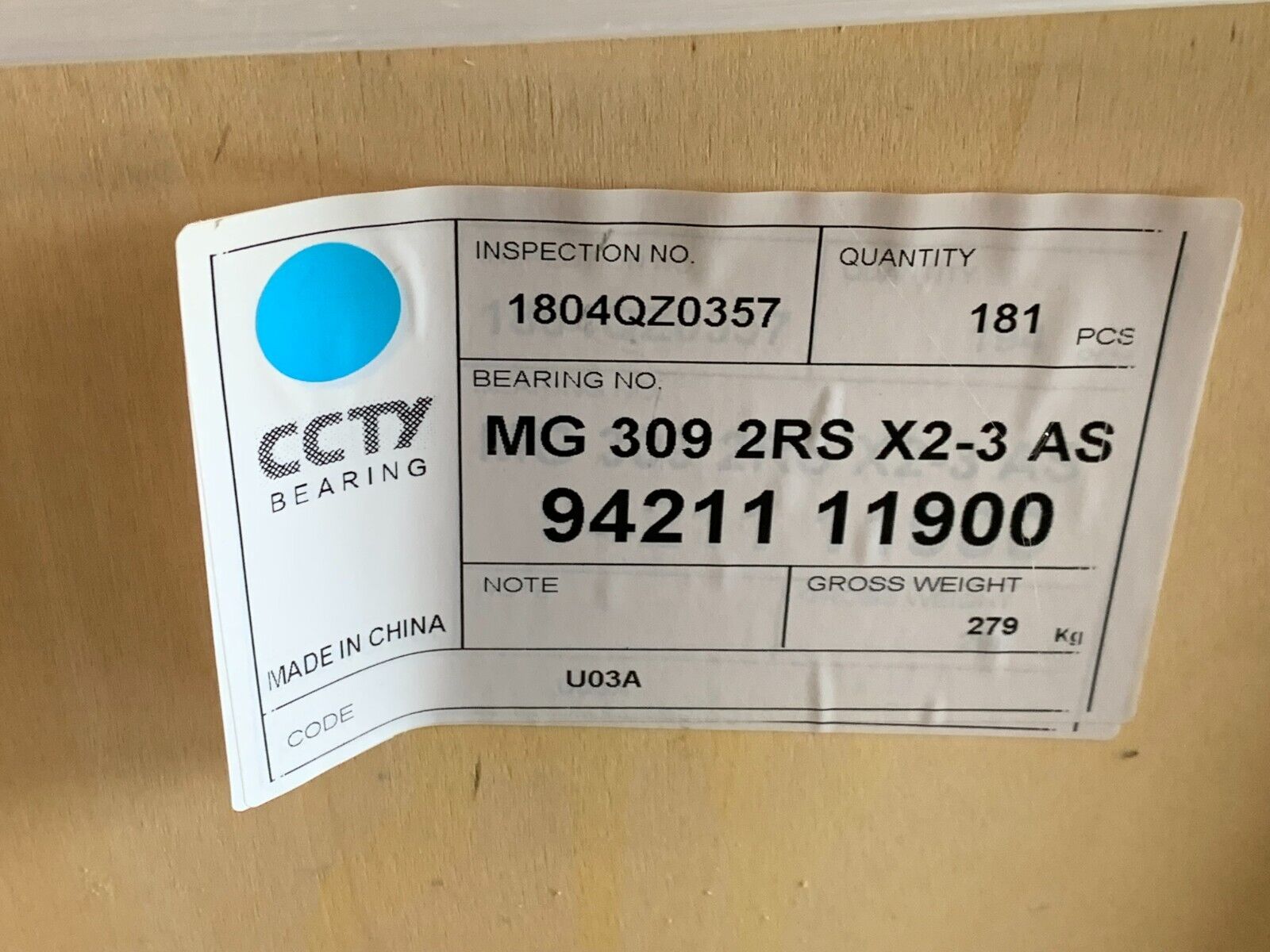 NEW CCTY BID0357 MAST GUIDE BEARING MG 309 2RS X2-3AS