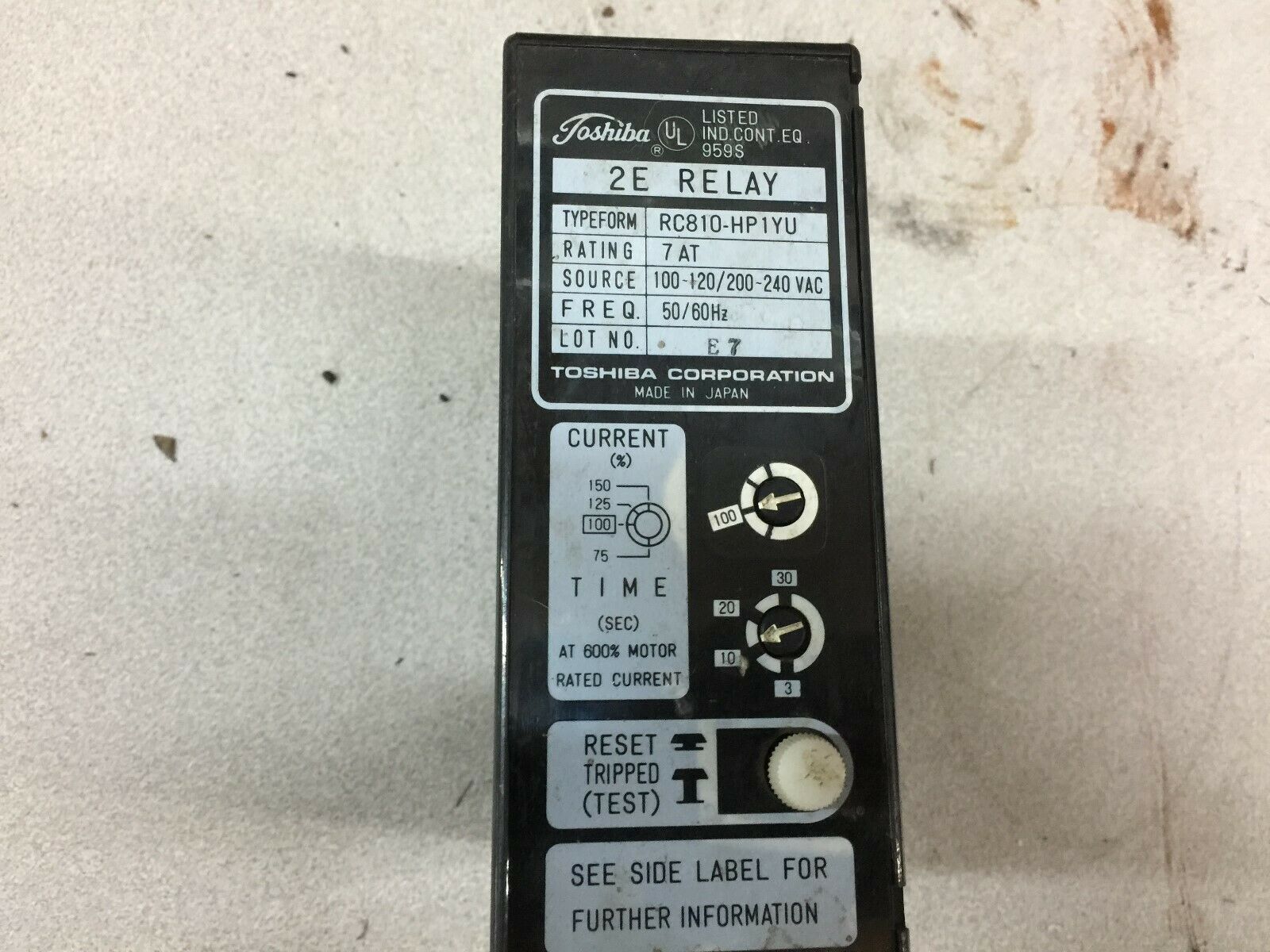 USED TOSHIBA 2E RELAY SOLID STATE OVERLOAD RELAY RC810-HP1YU